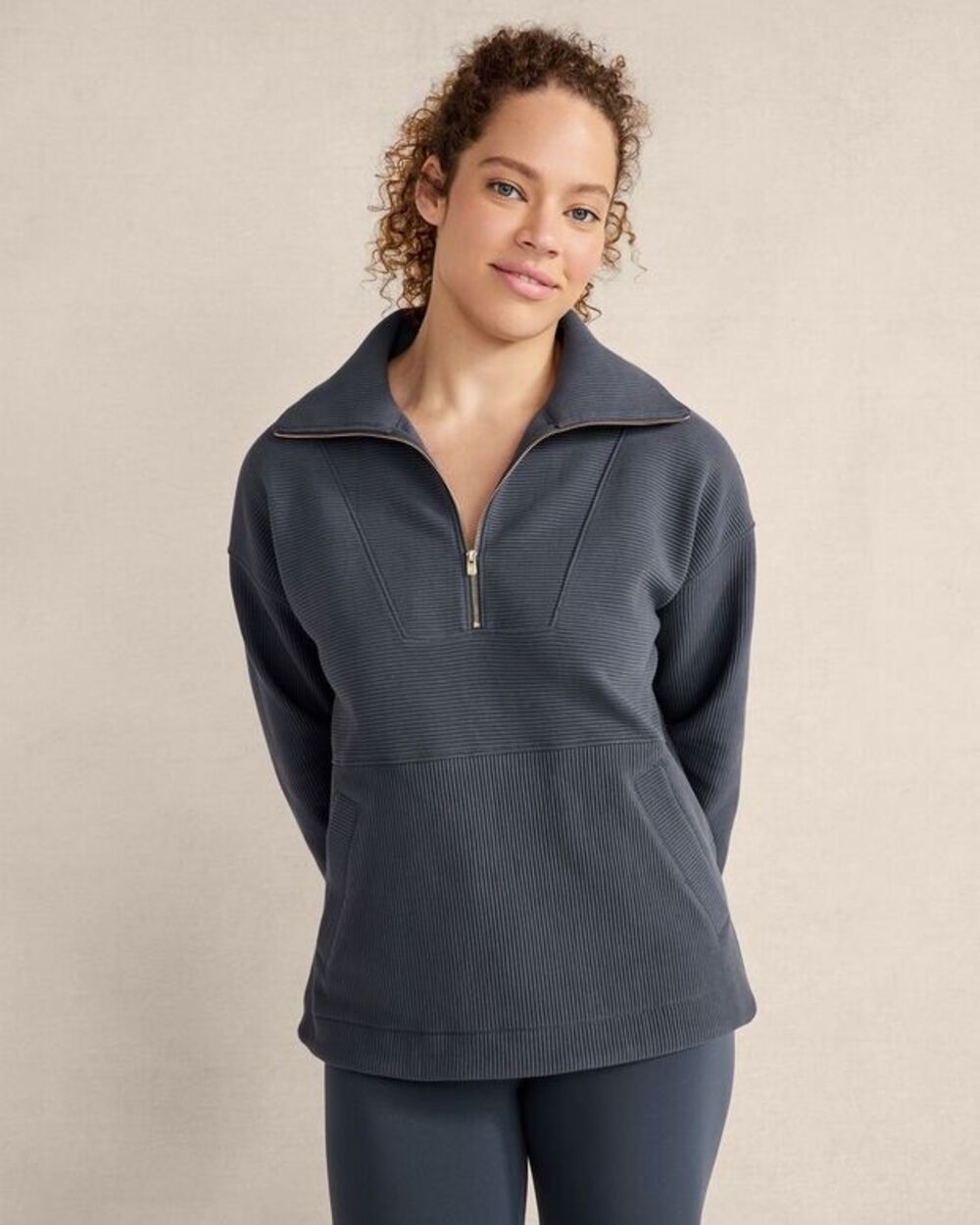 Haven Well Within Balance Organic Cotton Ottoman 1/2 zip sweatshirt blue S NEW